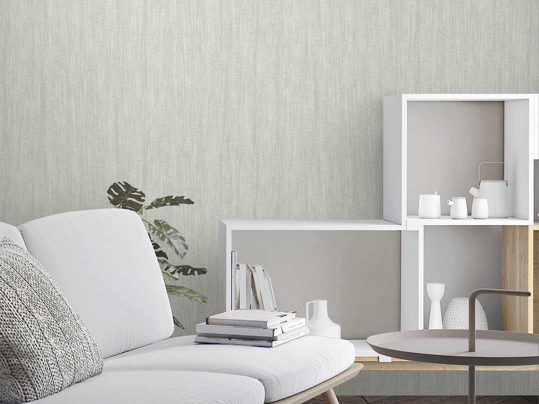 Modern Ivory Grasscloth Wallpaper, Embossed Textured Wallpaper, Large
