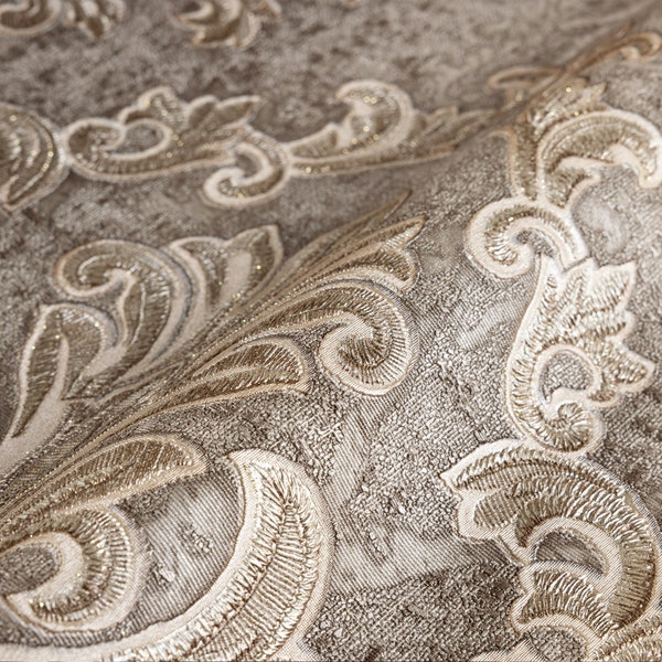 Beautiful Brown Damask Shiny Embossed Plain Wallpaper, 3D Washed Textured, Non-Woven, Non-Pasted, Large 114 sq ft Roll, Washable, Removable