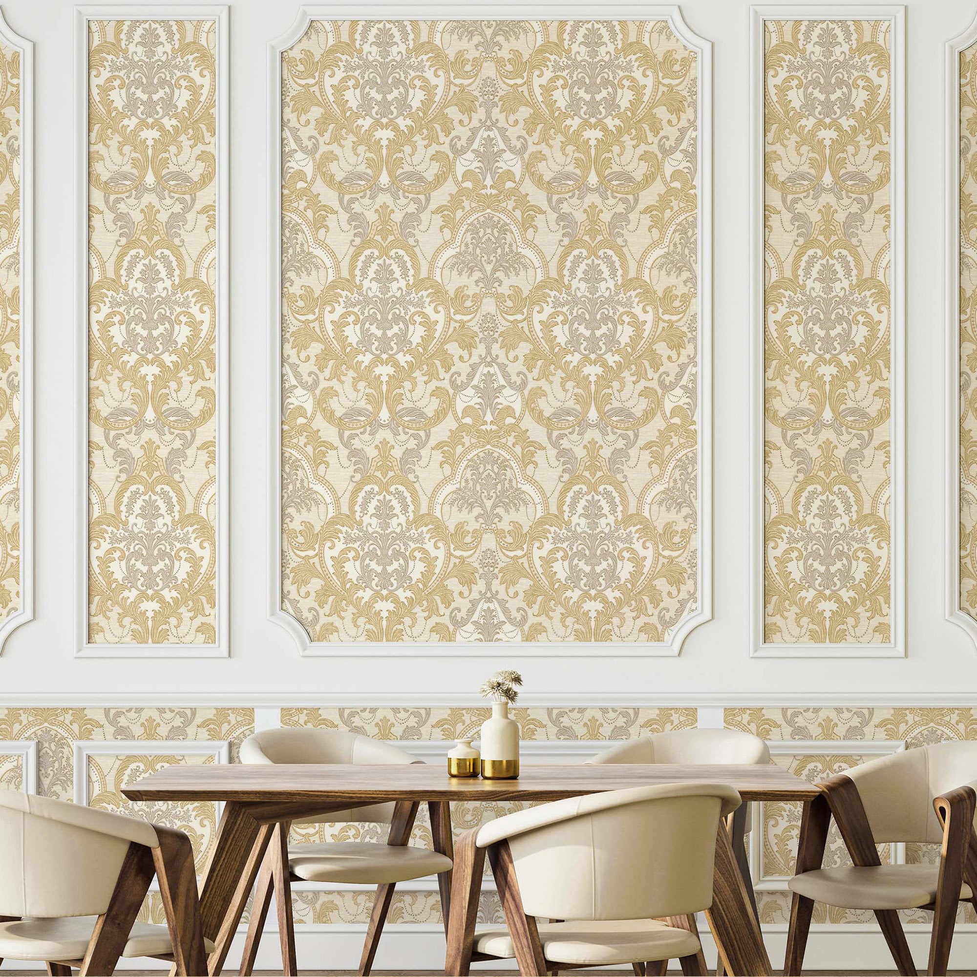 Stylish Embossed Flowered Golden, Home Wall Decor, Aesthetic Wallpaper ...