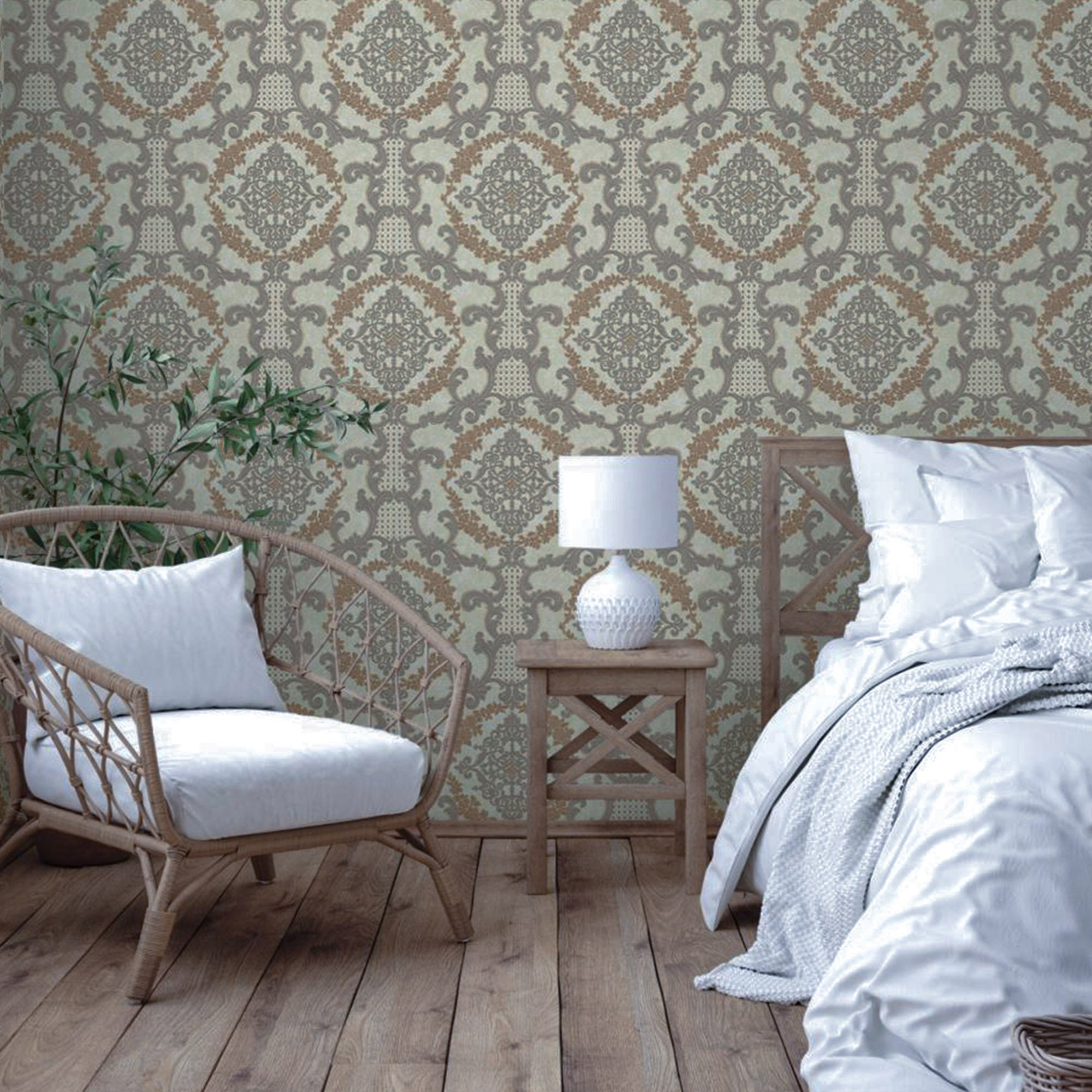 Elegant Damask Deep Embossed Wallpaper, 3D Textured Wallcovering ...