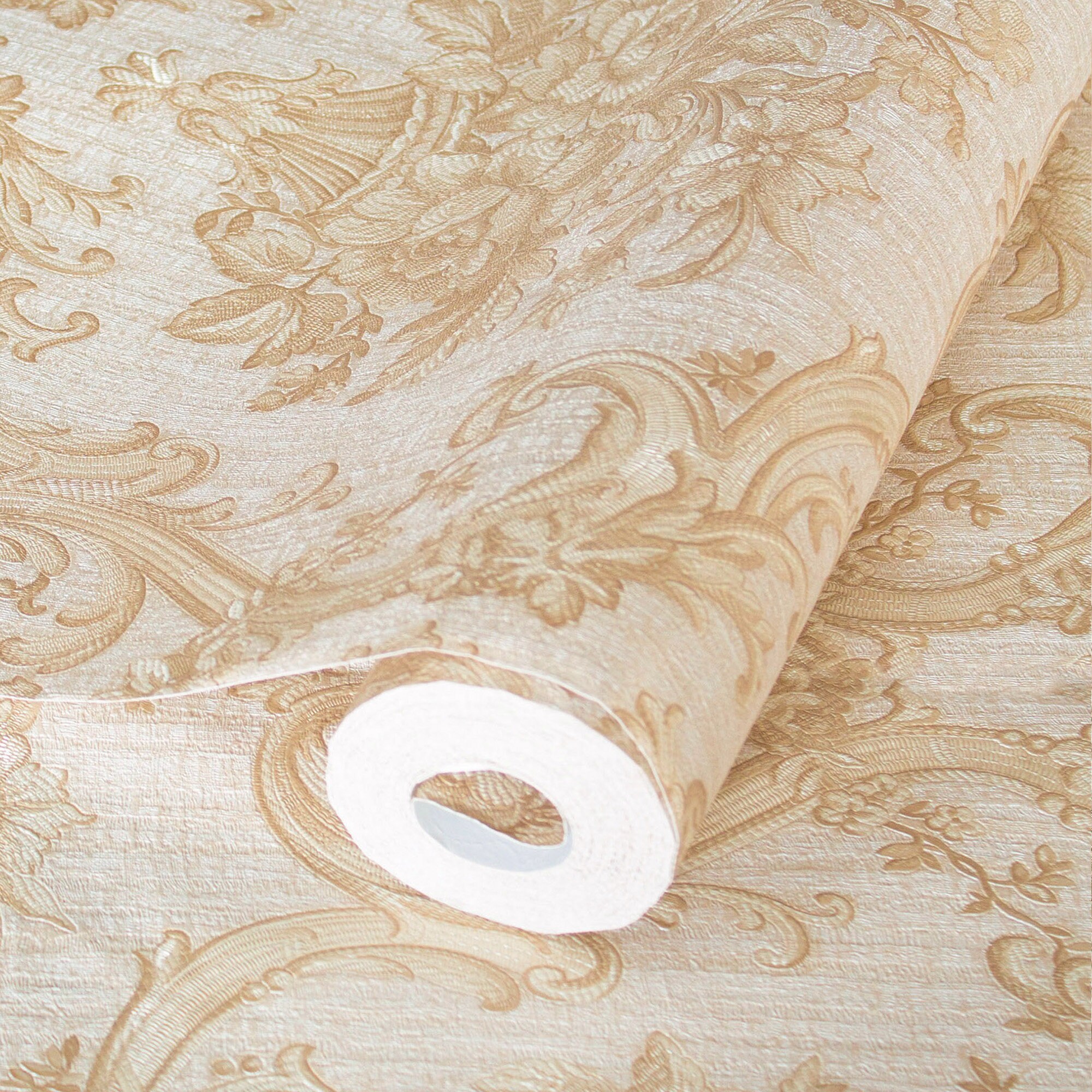 Elegant Damask Deep Embossed Textured Floral Wallpaper, Extra Wide 114 ...