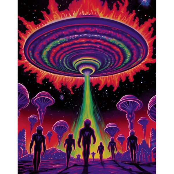 Trippy Blacklight Alien Abduction Poster