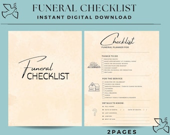 Simple Funeral Checklist for Organizing Family Funerals, Bereavement Memorial Check list Printable, Celebration of Life Plan, Condolence