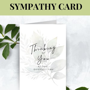 Carte de sympathie imprimable, deuil, aquarelle feuillage, papier commémoratif, remerciement de décès, désolé pour votre perte