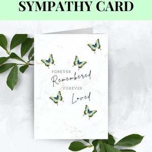 Papeterie pour le deuil, carte de sympathie imprimable, aquarelle papillon vert, remerciement pour décès, désolé pour votre perte