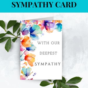 Carte de sympathie aquarelle florale, papeterie commémorative imprimable pour deuil, reconnaissance de décès, désolé pour votre perte