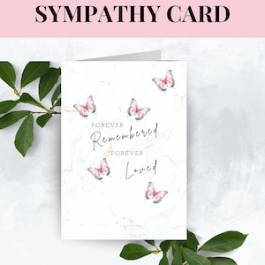 Papeterie de deuil papillon rose, carte de sympathie aquarelle imprimable, aquarelle, reconnaissance de décès, désolé pour votre perte nécrologie