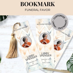 Funeral Keepsake, Favor Book mark Template, BOHO Memorial Bookmark, Editable Obituary Bookmark, Custom  Funeral Memento, In Memory of Gift