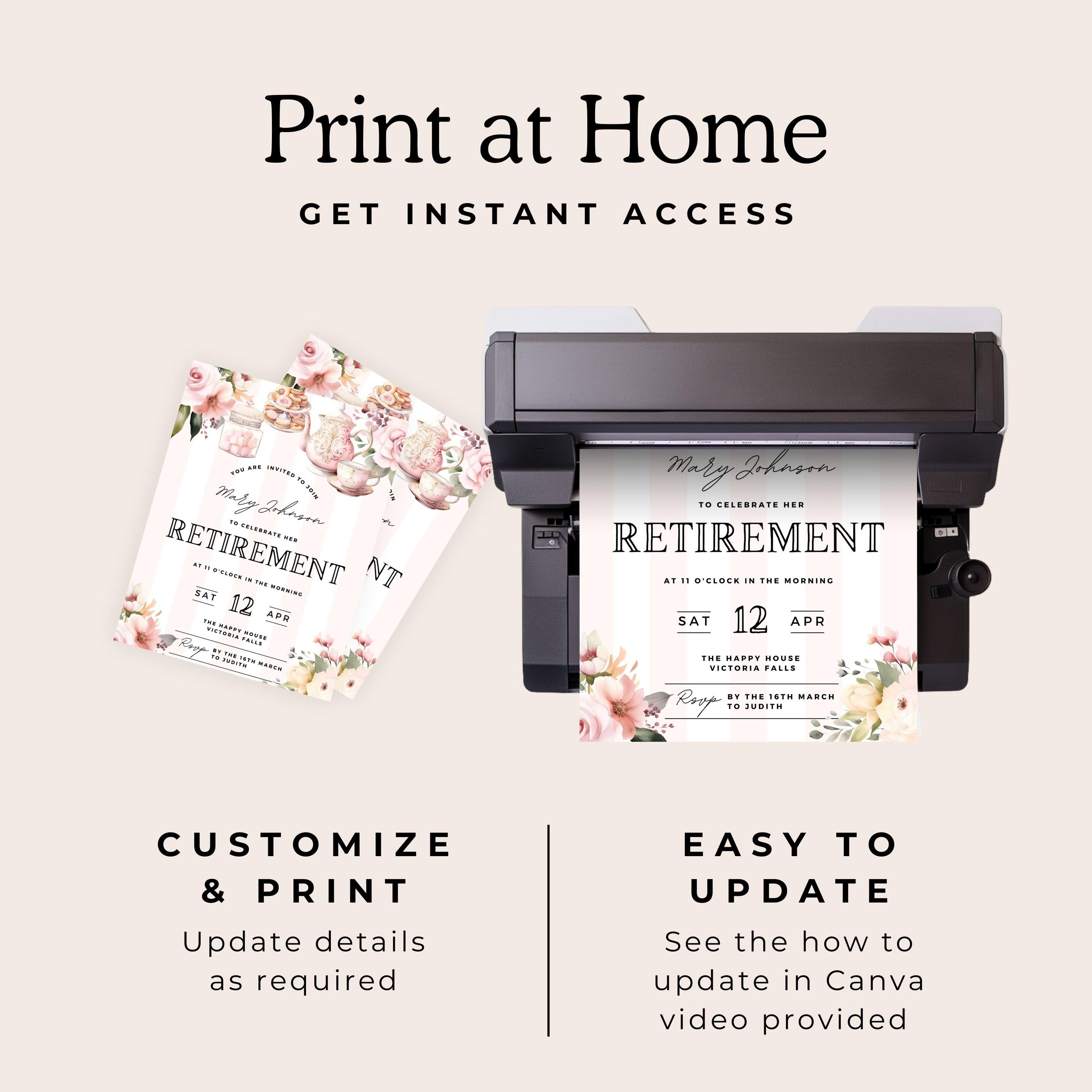 Pretty Retirement Party Invitation, Editable Retired Invite, for Woman ...
