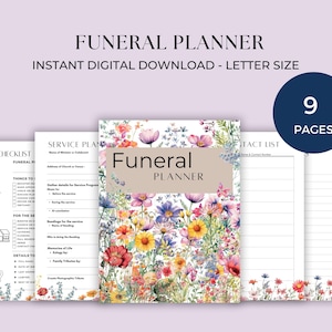 Simple DIY Funeral Service Planning Organizer, Printable Celebration of Life Planner, Bereaved Memorial Service, End of Life, Family Death