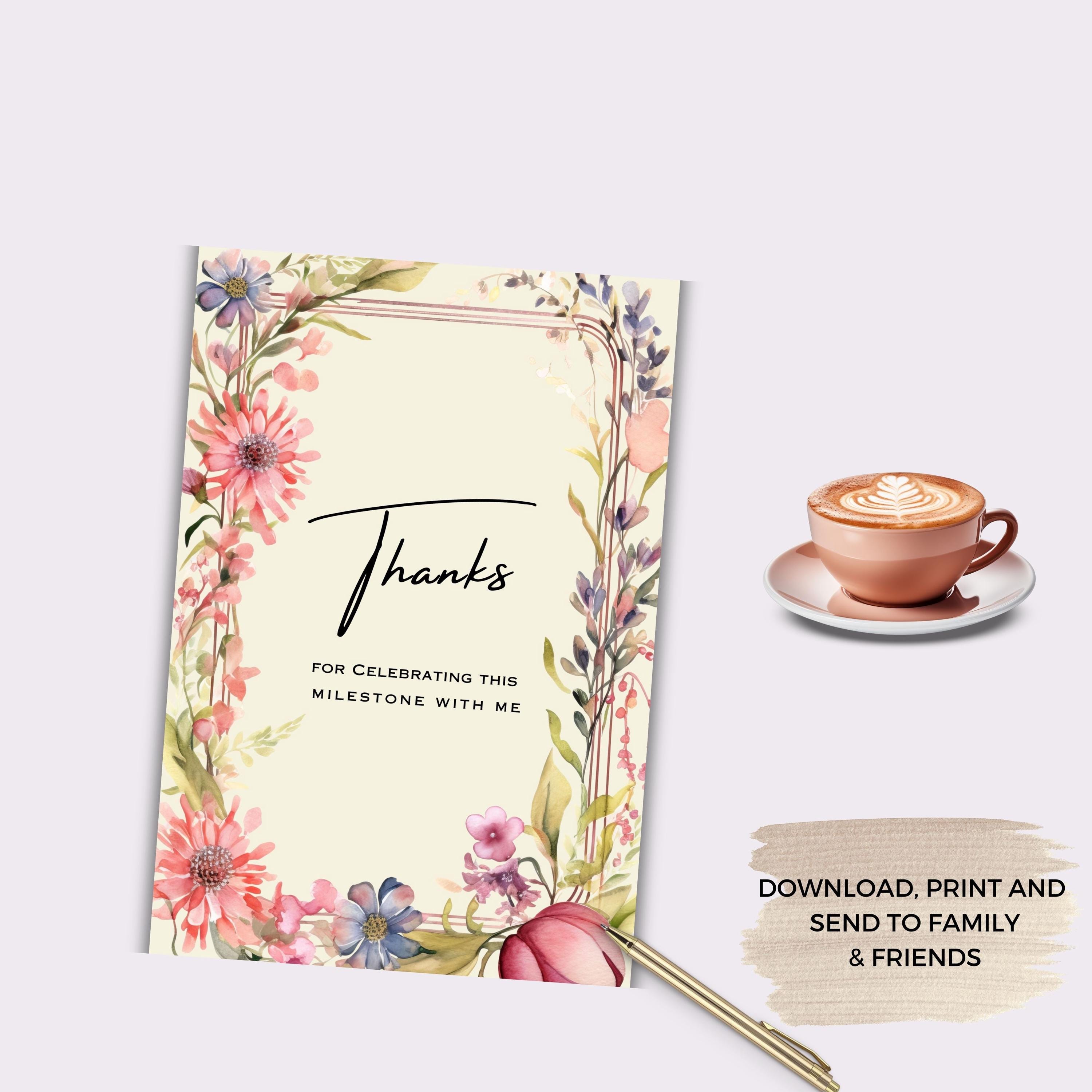Floral Birthday Thank You Card, Instant Download Digital Party ...