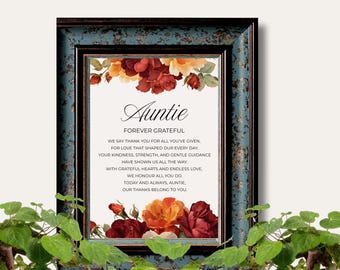 Mother’s Day Gift for Auntie, Forever Grateful Printable, Aunt Thank You Wall Art, Floral Gratitude Sign, Instant Download Poem Poster