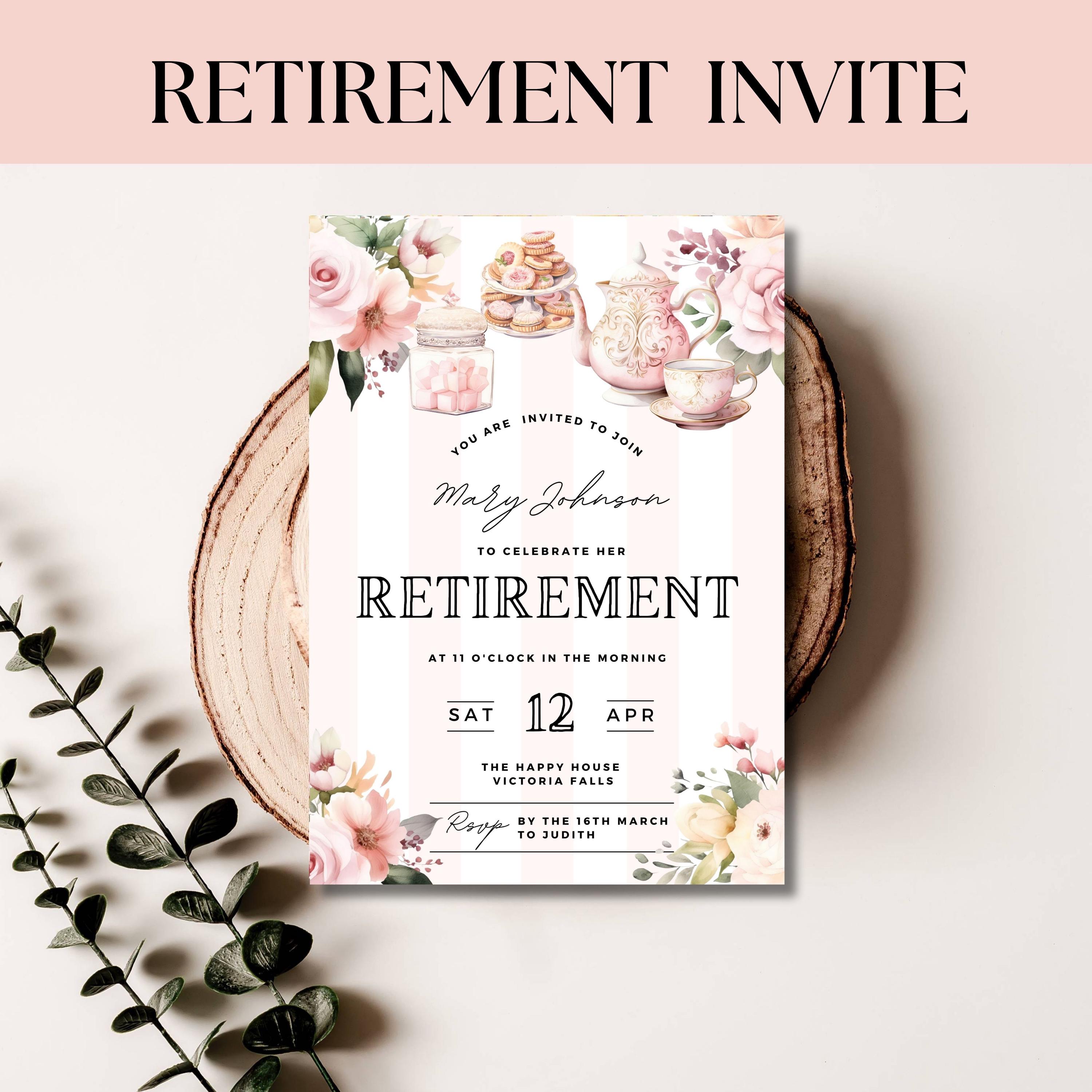 Pretty Retirement Party Invitation, Editable Retired Invite, for Woman ...