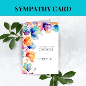 Carte de sympathie aquarelle florale, papeterie commémorative imprimable pour deuil, reconnaissance de décès, désolé pour votre perte, carte pliée