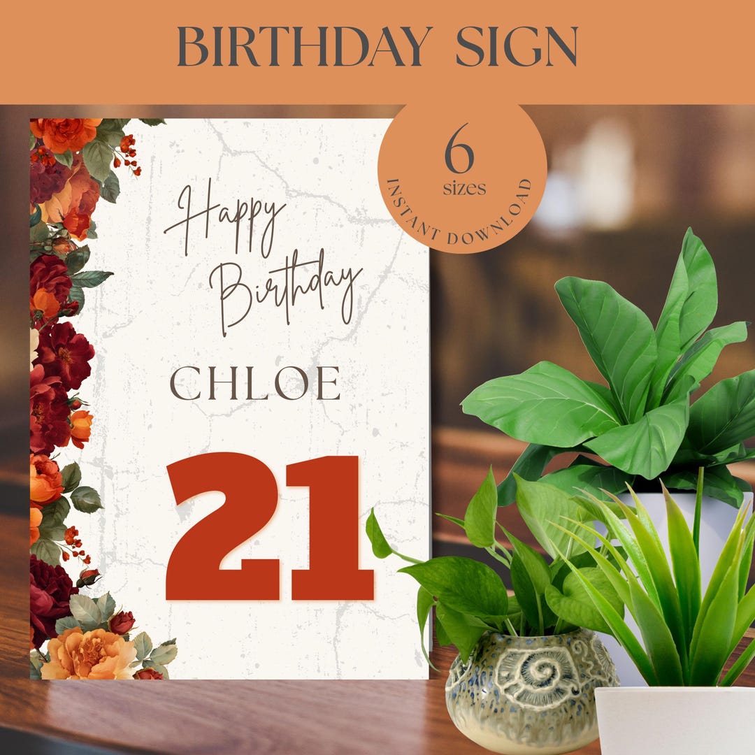 Red Rose Floral Custom Birthday Sign, Red Roses Floral Birthday ...