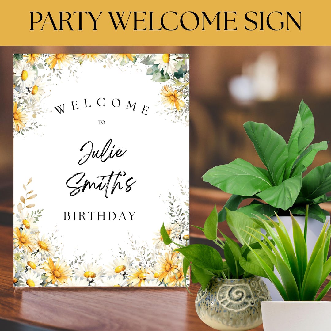 Floral Birthday Party Welcome Sign, Customized Happy Birthday Sign ...