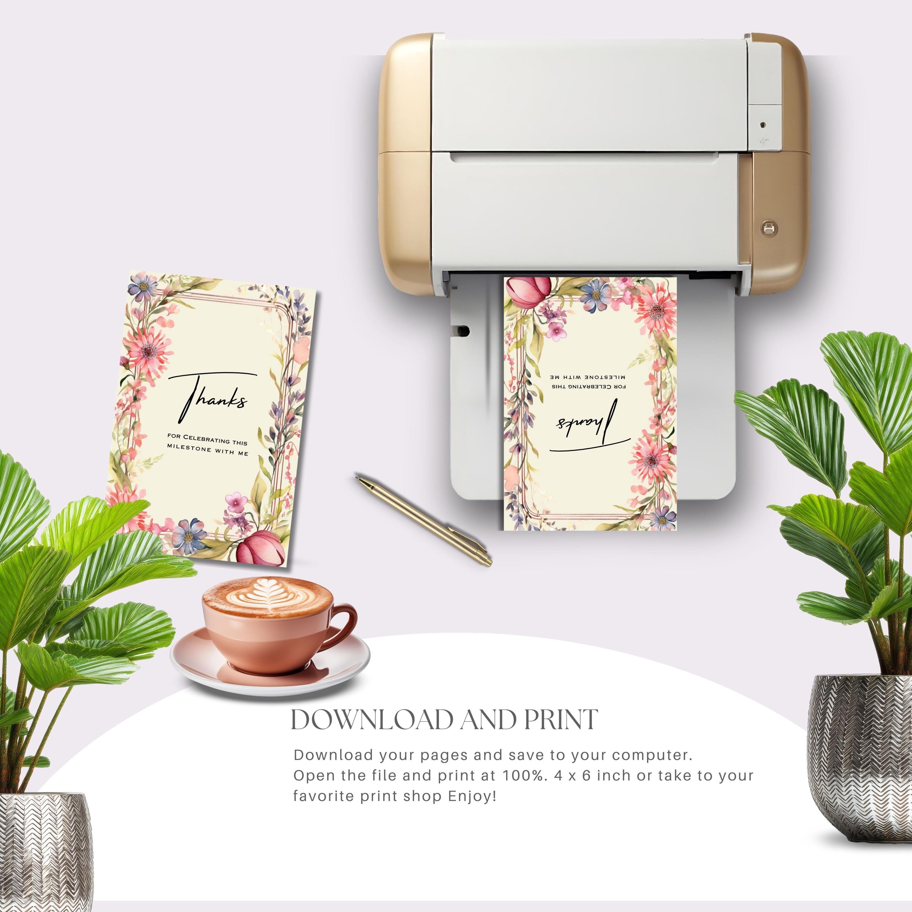 Floral Birthday Thank You Card, Instant Download Digital Party ...