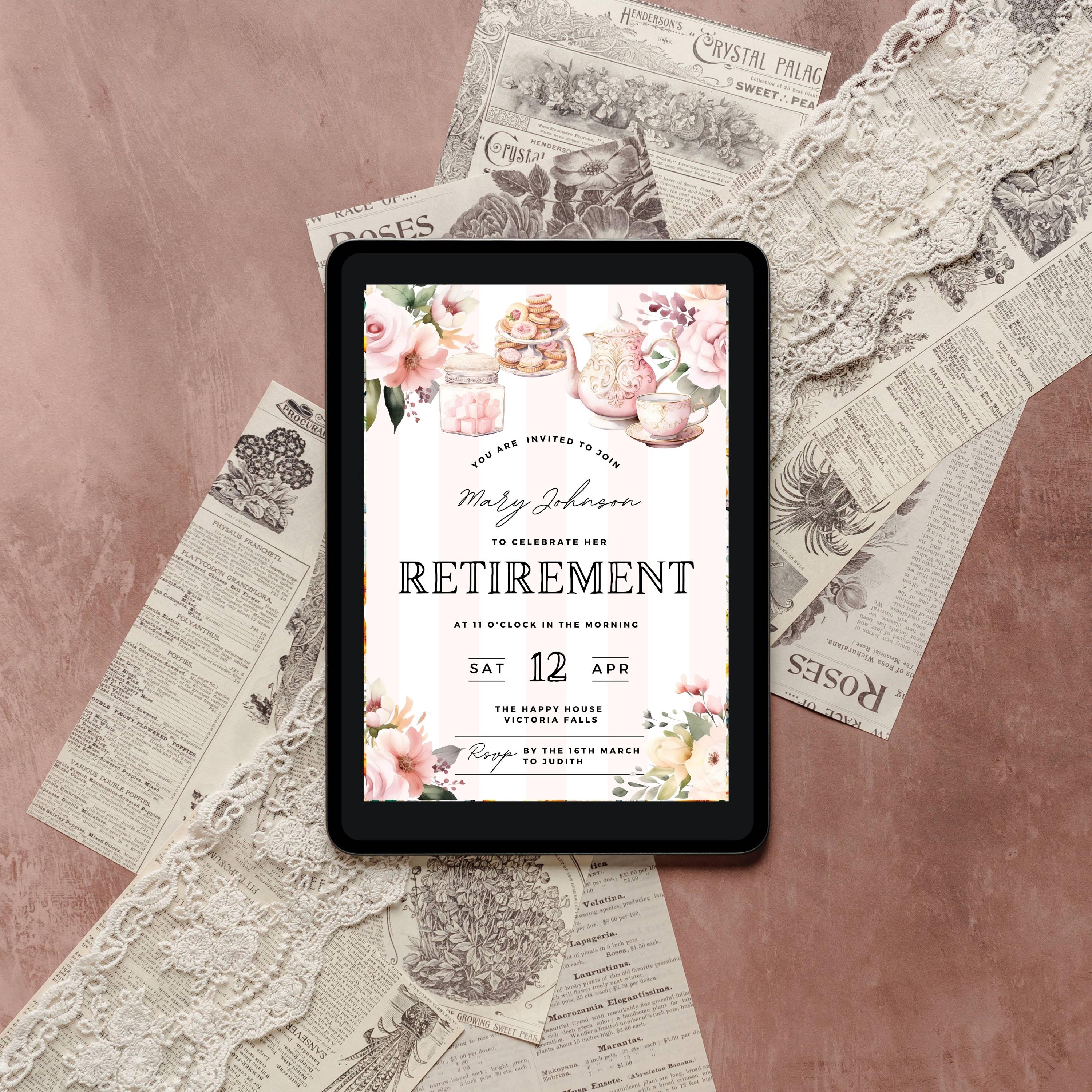 Pretty Retirement Party Invitation, Editable Retired Invite, for Woman ...