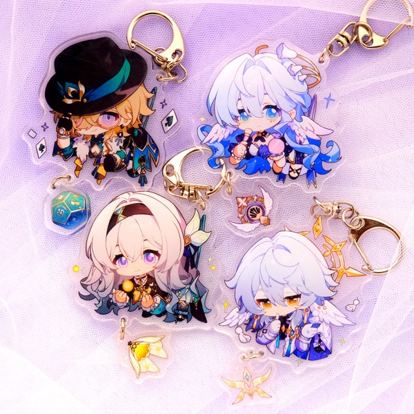 Honkai: Star Rail Character Keychains With Small Charm - Clear Acrylic - Ultra High Quality