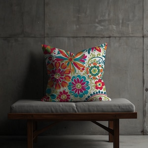 BOHEMIAN BLOOM | Abstract Flower Pillow, Vibrant Pillow, Bright Colors, Gift for Her, Spoonflower, Multicolor, Accent Pillow, Floral Pattern