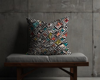 NEON GRID | Abstract Geometric Pillow, Black White with Pop of Color, Retro