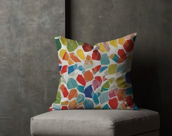 PRIMARY PATCHWORK | Vibrant Multicolor Textured Rainbow Pillow, Abstract Pattern, Colorful Home Decor, Spoonflower, Decorative Throw Pillow
