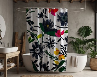 AVANTGARDE | Duschdraperi - Djärv blommig design, slitstark, snabbtorkande, 180x180 cm, modern botanisk duschdraperi, konstnärlig badrumsdekor