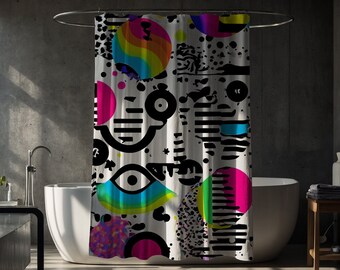 KALEIDOEYE | Shower Curtain, Colorful Eye Mosaic, Durable, Quick-Drying, 71"x74", Funky Shower Curtain, Artistic Bathroom Accent, Dorm Decor