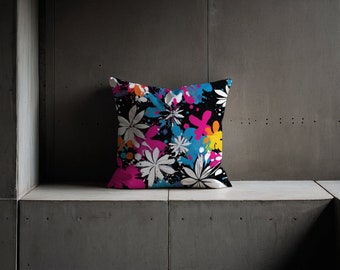 POP SHOCK | Abstrakt färgstänk blommig kudde, flerfärgad kudde, regnbåge, present, flickdekor, skedblomma, livfull kudde, heminredning