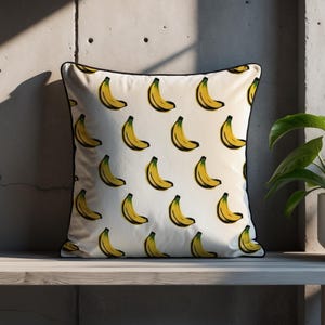 BANANA / Cuscino in velluto scintillante di lusso, bordino nero, diverse misure, opzioni di imbottitura, spedizione gratuita, cuscino decorativo di alta qualità, cuscino con decorazioni a tema frutta