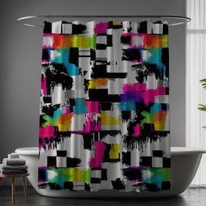 CYBER CONFETTI | Shower Curtain, Durable, Quick-Drying, Dynamic Eclectic Design, Dorm Decor, Kids Bathroom Decor, Shower Curtain, Vibrant