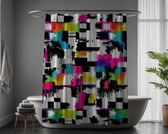 CYBER CONFETTI | Shower Curtain, Durable, Quick-Drying, Dynamic Eclectic Design, Dorm Decor, Kids Bathroom Decor, Shower Curtain, Vibrant