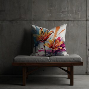 LILY SPLASH | Floral Throw Pillow- Vibrant, Abstract Colorful Pillow, Bright Vivid Multi-Colored Design, Punk design, Bold colors, flower