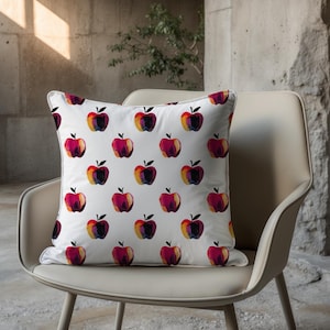 APPLE | Premium Polyester Throw Pillow, Artistic Fruit Print, Multiple Sizes, Insert Included, Dorm Decor, Free Shipping, Fruit Pillow, Home