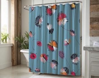 LISSA | Shower Curtain, Abstract Floral Design, Free Shipping, 71"x74", Vibrant Bathroom Accent, Dorm Decor, Blue Shower Curtain, Pretty