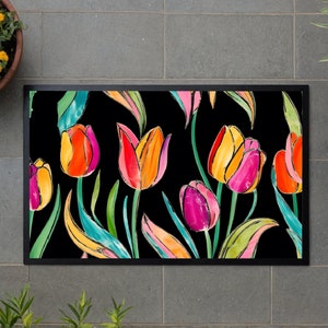 MAGIC TULIPS | Letnia mata wejściowa – wysoka jakość, wielokolorowa, 29&quot; X 20&quot;, wodoodporna mata wejściowa, wzór kwiatowy, do wewnątrz i na zewnątrz, antypoślizgowa, prezent