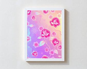 TALIA / Stampa artistica floreale incorniciata di alta qualità, motivo a rose rosa, decorazione murale da giardino pastello, pronta per essere appesa, diverse misure, spedizione gratuita, regalo per lei