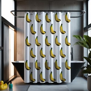 BANANA | Funky Fruit Print Shower Curtain, Quick-Drying, 71&quot;x74&quot;, Quirky Bathroom Accent, Free Shipping, Bathroom Decor, Fun Shower Curtain
