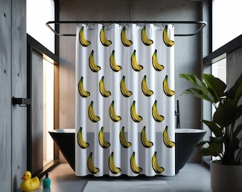 BANANA | Funky Fruit Print Shower Curtain, Quick-Drying, 71"x74", Quirky Bathroom Accent, Free Shipping, Bathroom Decor, Fun Shower Curtain