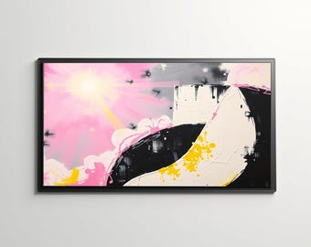 Dörrmatta med abstrakt färgstänk | Modern rosa, gul och svart gummimatta