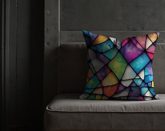 STAINED SPECTRA | Abstract Stained Glass Multicolor Pillow, Colorful Home Decor, Vibrant Boho Cushion, Rainbow, LGBTQ, gift, kid, Dorm Decor