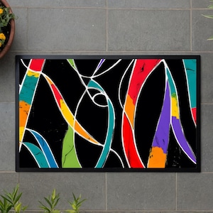 KOLOROWE KRZYWE | Kolorowa mata wejściowa, wysoka jakość, wielokolorowa, 29&quot; X 20&quot;, wodoodporna mata wejściowa, do użytku wewnątrz i na zewnątrz, antypoślizgowa, abstrakcyjny wzór