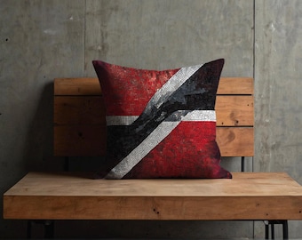 TRINI | Trinidads flagga mosaik abstrakt kudde, livfull kudddesign, konstnärlig heminredning, lantlig prydnadskudde, trinidadisk heminredning