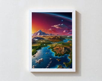 CASSIA / Quadro da parete incorniciato di alta qualità, stampa di un lago di montagna fantastico, decorazione naturalistica, pronto per essere appeso, diverse dimensioni, stampa artistica verticale, spedizione gratuita