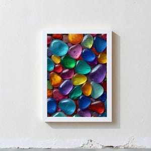 PEBBLE | Premium FRAMED Rainbow Art Print, Colorful Glass Abstract, Modern Macro Photography Wall Decor, Ready To Hang, Ship Free, Glass