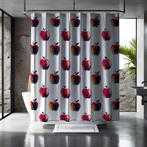 APPLE | Vibrant Fruit Print Shower Curtain, 100% Polyester, Quick-Drying, 71&quot;x74&quot;, Artistic Bathroom Accent, Free Shipping, Fun Bath Decor