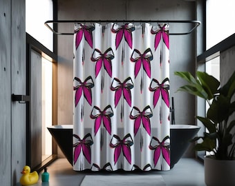 BAELA | Duschdraperi, elegant rosa rosettdesign, slitstark, snabbtorkande, 180x180 cm, modern badrumsinredning, feminin accent, fri frakt, badrum för flickor