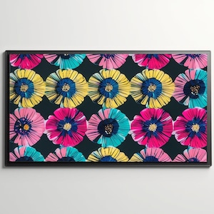 SIPPY | Tropical Floral Doormat, Vibrant Hibiscus Design, Jewel Tones, Modern Entryway Mat, Pink Turquoise Yellow, Bold Home Decor, Gift