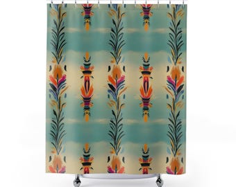 OASIS | Shower Curtain, Bohemian Tribal Print, Free Shipping, 71"x74", Vibrant Bathroom Accent, Dorm Decor, Southwestern Style, Unique
