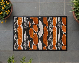 SERPENT | Door Mat, Abstract Snake Print, Indoor/Outdoor, 29" x 20", Free Shipping, Non-Slip Backing, Easy Clean, Modern Home Accent, Orange